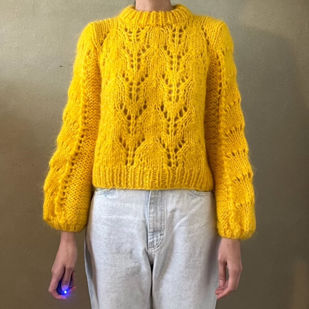 Ganni Bright Yellow Chunky Knit Crewneck Sweater - Picture 2 of 8